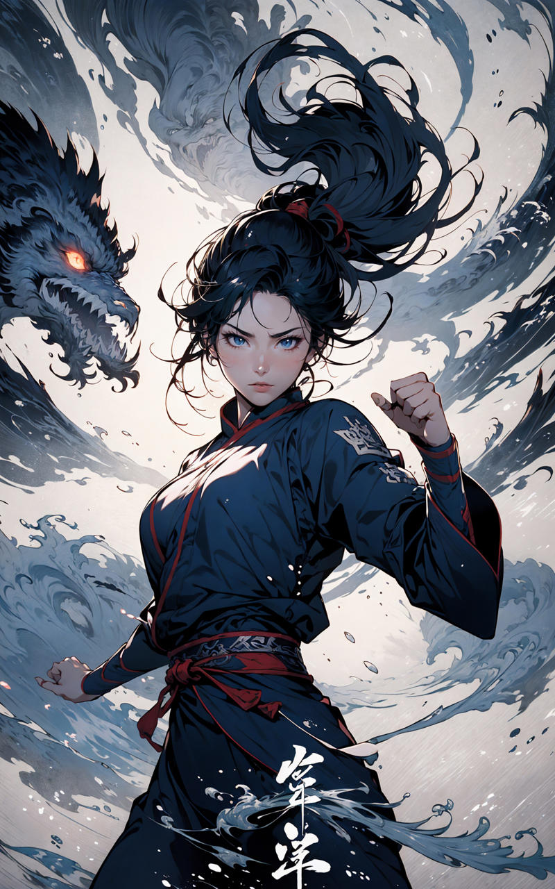 606247209521969560-2555979874-martial, 1girl, solo, simple background,_ustration style, Chinese martial arts war scenes, chinese ink style, martial arts style.jpg